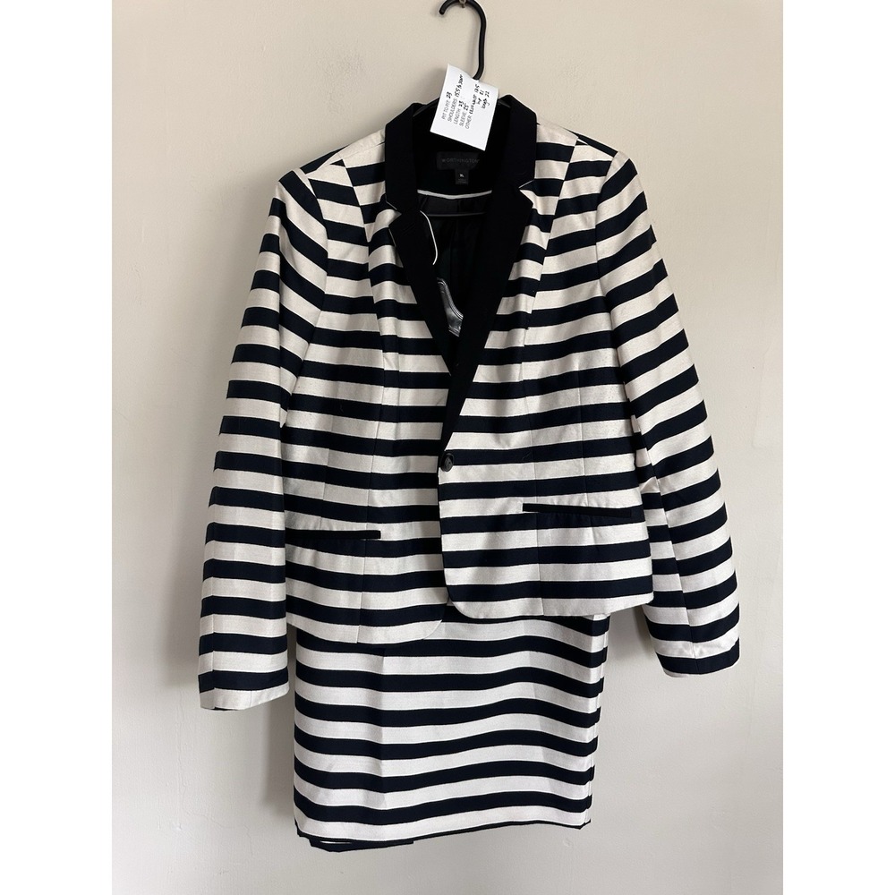 Striped Size XL Mini Skirt Suit Matching Set Lined Navy Blue Nautical